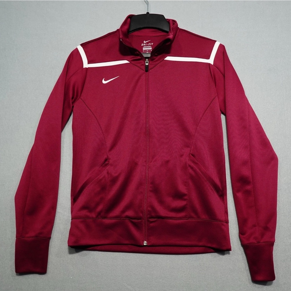 Nike Track Jacket Mens Medium Maroon Red Full Zip Athletic Warm Up Sweatshirt